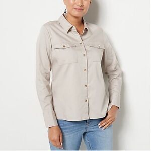 Candace Cameron Bure Tencel Hi-Low Button-Front Shirt